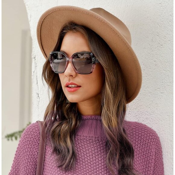 Women's Purple Crystal Square Sunglasses Sparkling Composite Shiny Frame Design - Picture 4 of 9